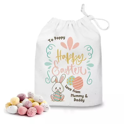 Personalised Easter Mini Sack With Mini Eggs Easter Bunny Gift Egg Hunt • £3.99