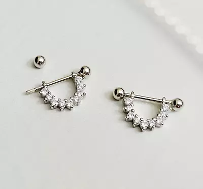 $9.48 • Buy S925 Sterling Silver Two Way CZ U Shaped Pierced Screw Back Earrings
