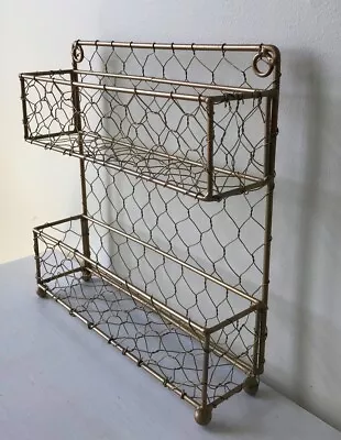 Vintage 2 Tier Shelf Wall Mount OR Standing Gold Metal Wire 9.75 X 9.5 X 2.5  • $36