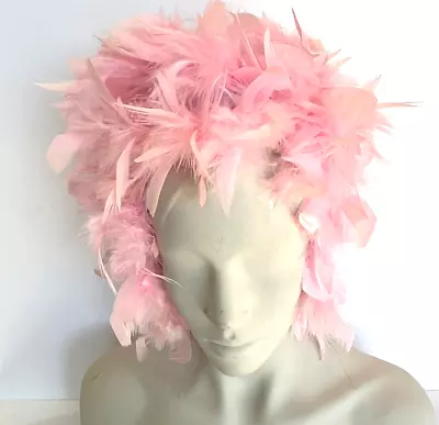 Candy Pink Feather Wig Costume Halloween Theatre Bird Costume Cap • $19