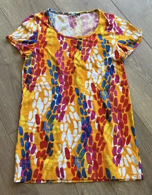 Marimekko Mika Pirainen Women’s XS Cotton Tshirt Orange Multicolor Pattern • $29.99