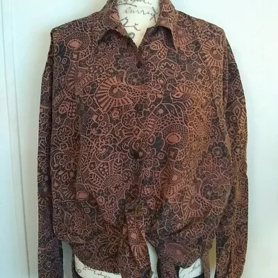 Vintage Bogari Studio Silk Tribal Geometric  Print Shirt Medium • $12