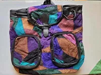 NEW Patchwork Hippy Funky Vintage Genuine Leather Suede Backpack Multicoloured. • $34.95