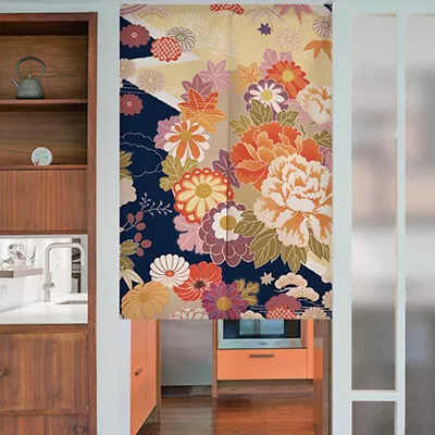 Japanese Door Curtain Cotton Linen Noren Cherry Blossoms Wave Blend Room Divider • £14.90