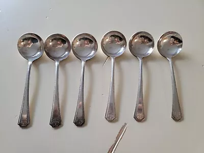 6 Antique National Silver Co Adam Replacement Silverplate Round Soup Spoons EPNS • $40