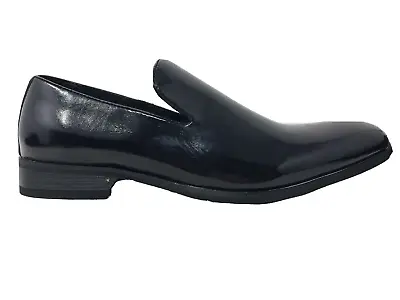 Mens Slip On Black Patent Shoes Wedding Smart Dress Shoes Comfy Loafers Size • £16.85