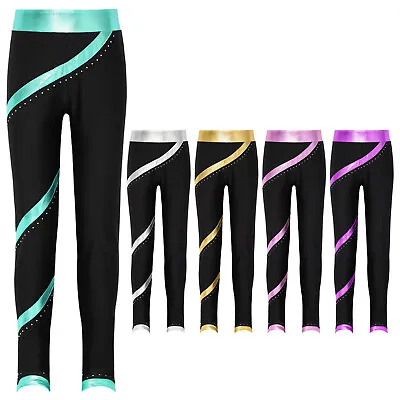 Girls Tights Casual Pants Ice Skating Sweatpants Jogging Activewear Kids Tummy • £17.29