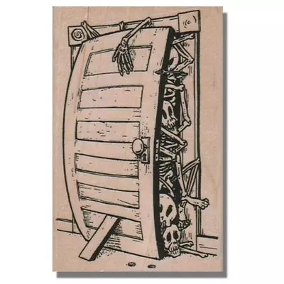 $11.75 • Buy SKELETONS IN THE CLOSET, Rubber Stamp, Halloween, Skeleton Skull Door Bones Hand