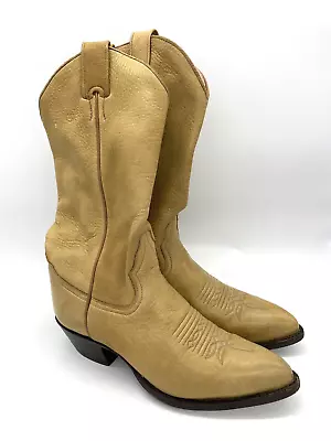 Vintage Larry Mahan Womens Tan Cream Soft Leather Boots - Size 6 1/2 B TX USA • $45