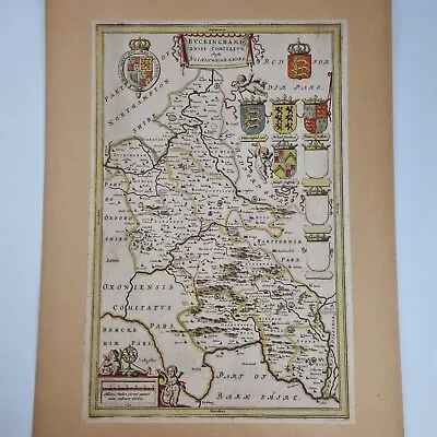 Antique 17th Century Coloured Map Of Buckinghamshire By Joan Blaeu • £119