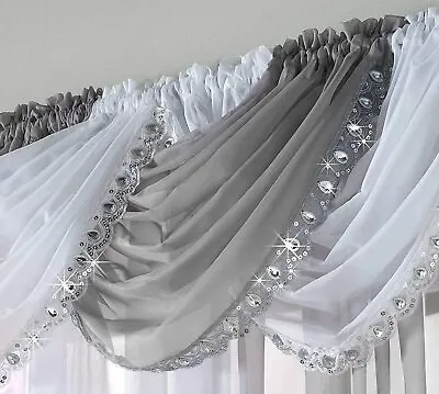 £7.49 • Buy Glittering Crystal Sequin Sparkles Jewelled Gems Grey Voile Net Curtain Swag