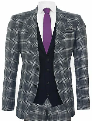 Mens Blue 3 Piece Tweed Suit Vintage 1920s Classic Gatsby Wedding Prom Suit  • $169.99