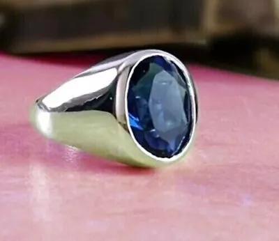 3CT Oval Cut Lab Created Blue Sapphire Men's Pinky Ring Real 925 Sterling Silver • $115.91