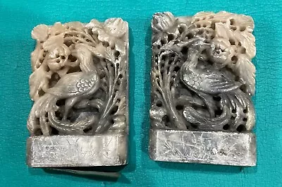 ANTIQUE VINTAGE CHINESE CARVED SOAPSTONE SCULPTURE BOOKENDS WWII Era • $128.23