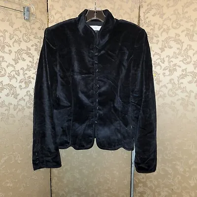 Tahari Black Blue Velvet Mandarin Collar Jacket Blazer Size 12 • $39.99