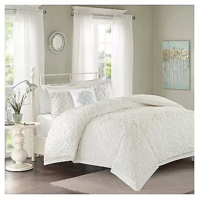 4pc Full/Queen Amber Tufted Cotton Chenille Comforter Set White • $48.99