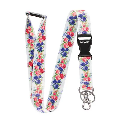 Multicolour FLOWERS WHITE Lanyard Neck Strap With Card/Badge Holder Or Key Ring • £3.49