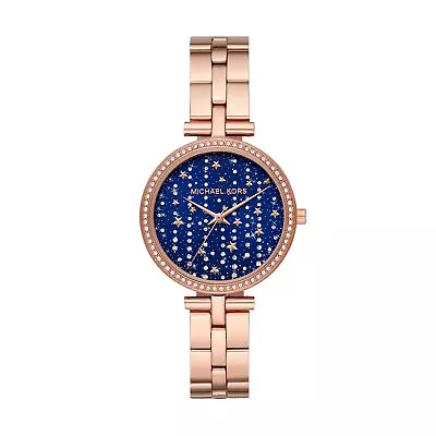 Womens Wristwatch MICHAEL KORS MACI MK4451 Steel Gold Rose Blue Swarovski • $189.74