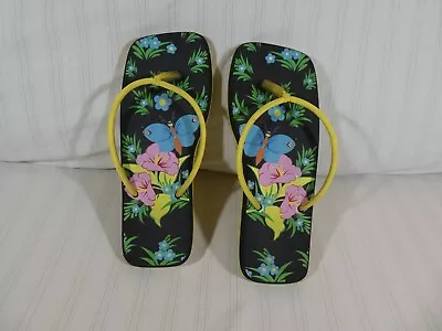 Vintage Y2K Flower Tropical Floral Thong Flip Flops Women's Size﻿ 9.5? Wedge V3 • $18.99