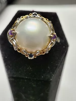 Mabe Pearl Ring Sterling Silver And Gold Sz 6.75 • $180