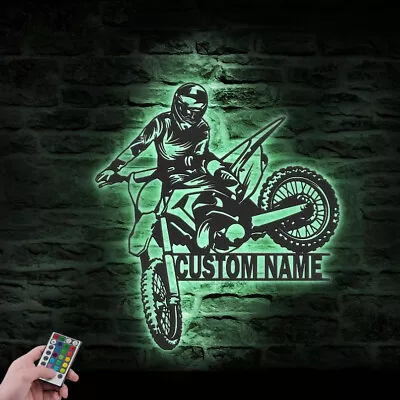 Custom Motocross Biker Metal Wall Art LED Light Personalized Dirt Bike Name Sign • $119.99