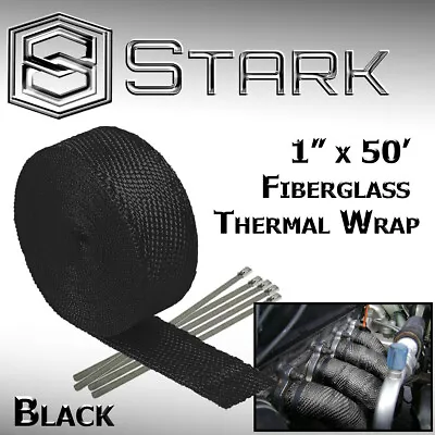 $20.99 • Buy 1  X 50FT Exhaust Header Fiberglass Heat Wrap Tape W/ 5 Steel Ties - Black (H)