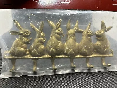 Vtg ANDREA BY SADEK WIDE BRASS BUNNY RABBITS WALL KEY HOLDER (New In  Bag) • $59