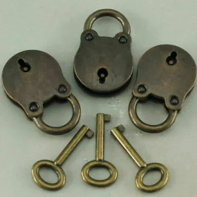 3 * Old Vintage Antique Style Mini Padlocks Key Lock Bronze Retro Jewelry Lock D • $6.71
