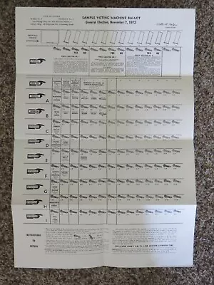 Vintage Sample Voting Machine Ballot From 1972 Mcgovern/shriver Nixon/agnew • $13.50