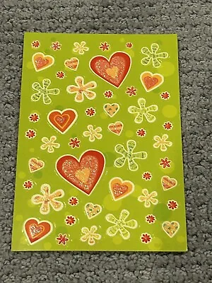 Vintage Glitter Hearts & Flowers Stickers 1 Sheet Retro Groovy Flower Power • $1.25