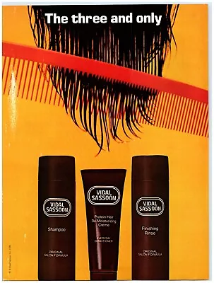 1984 Vidal Sassoon Print Ad The Three And Only Wet Hair Red Comb Shampoo Bottle • $11.50