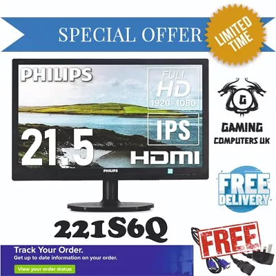 Genuine Philips 221s6q Screen Monitor Vga Dvi Dp Aux Free Delivery/cables! • £34.99