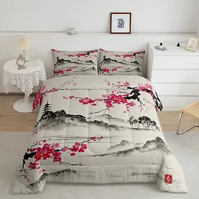 $90.38 • Buy Cherry Blossoms All Season Bedding Set Japanese Fuji Mountain Comforter Set F...