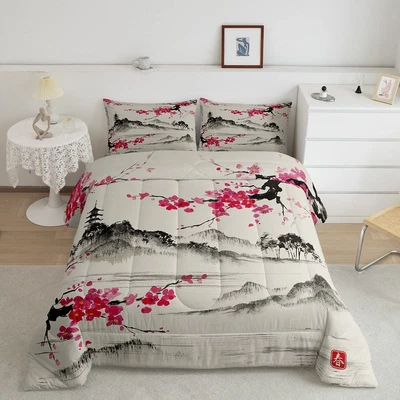 $90.38 • Buy Cherry Blossoms All Season Bedding Set Japanese Fuji Mountain Comforter Set F...