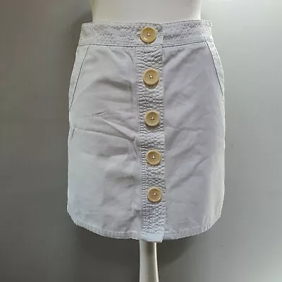 BODEN White Skirt Denim Style Cotton Skater Short Button Front Size 12 W30  • £17.99