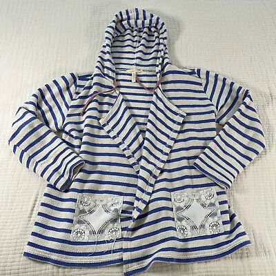 Matilda Jane Cardigan Sweater Womens Small Blue White Striped Hoodie Midway • $19.88