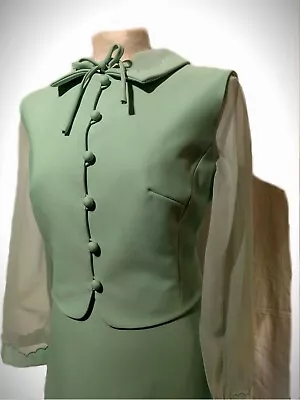 1980's Does 1950's/1960's Green Chiffon Dress With Jacket • £84