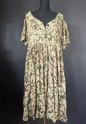 Vintage 90s Dress Women's 20W Swing Skirt Floral Foliage Print Grunge Rayon • $39.98