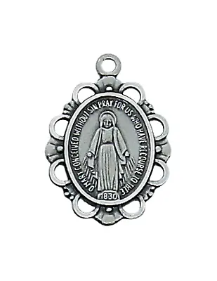 Antique Silver Filigree Miraculous Medal W/ 18  Rhodium Plated Chain • $25.95