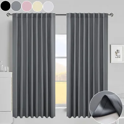 Thermal Blackout Curtains Living Room Bedroom Thick Window Drapes Panels Eyelet • £14.51