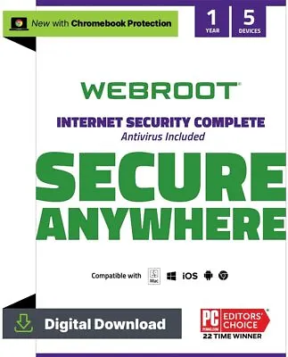 £34.99 • Buy Webroot Secure Anywhere Internet Security COMPLETE 2022 | 5 Devices | 1 Year 