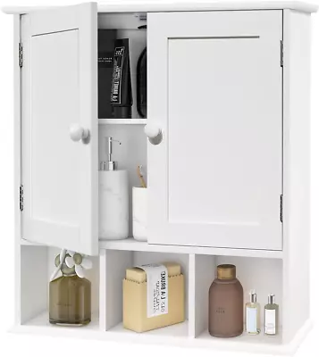 Bathroom Wall Cabinet With 2 Door Adjustable ShelvesOver The Toilet Storage Whi • $94.02
