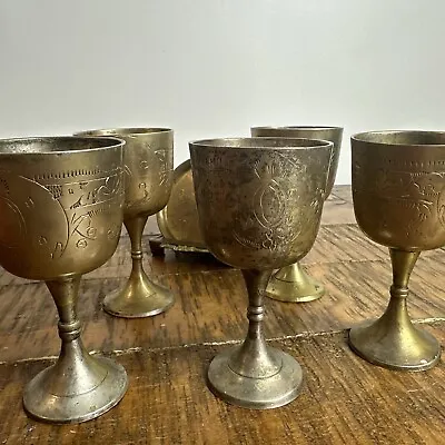 Vintage Brass Goblets And Coasters.  5 Pcs • $12