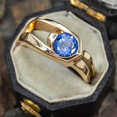 925Sterling Silver Asymmetrical Round Cut Tanzanite Lab Created Ring Gold Plated • $136.99
