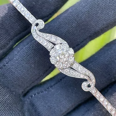 Vintage 1950's 3ct Diamond Cocktail Bracelet - 14k White Gold • $2425