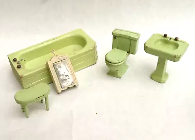 1930s Antique Art Deco Doll House Furniture Bathroom Tub Toilet Sink Etc. • $9.95