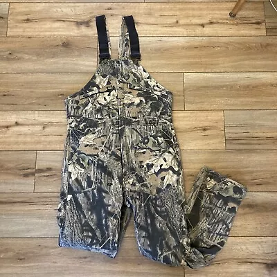 VTG Mossy Oak Bib Overalls Fleece Lined Camouflage Hunting Coverall USA Sz M Reg • $30