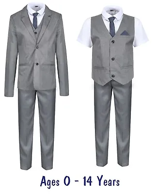 Boys Suits Grey 5 Piece Boys Wedding Suit Page Boy Party Prom 9 Mths To 14 Years • £9.95