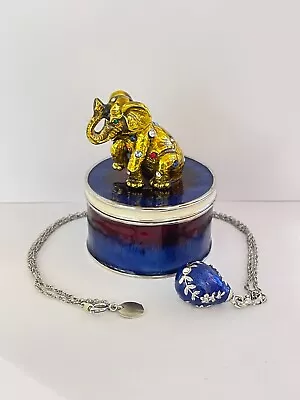 Keren Kopal Blue Elephant+ Necklace  Hand Made Trinket Box &Austrian Crystals • $55