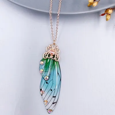 Fairy Gold Pendant Resin Green Butterfly Wing Necklace Wedding Jewelry Gift  • $1.66